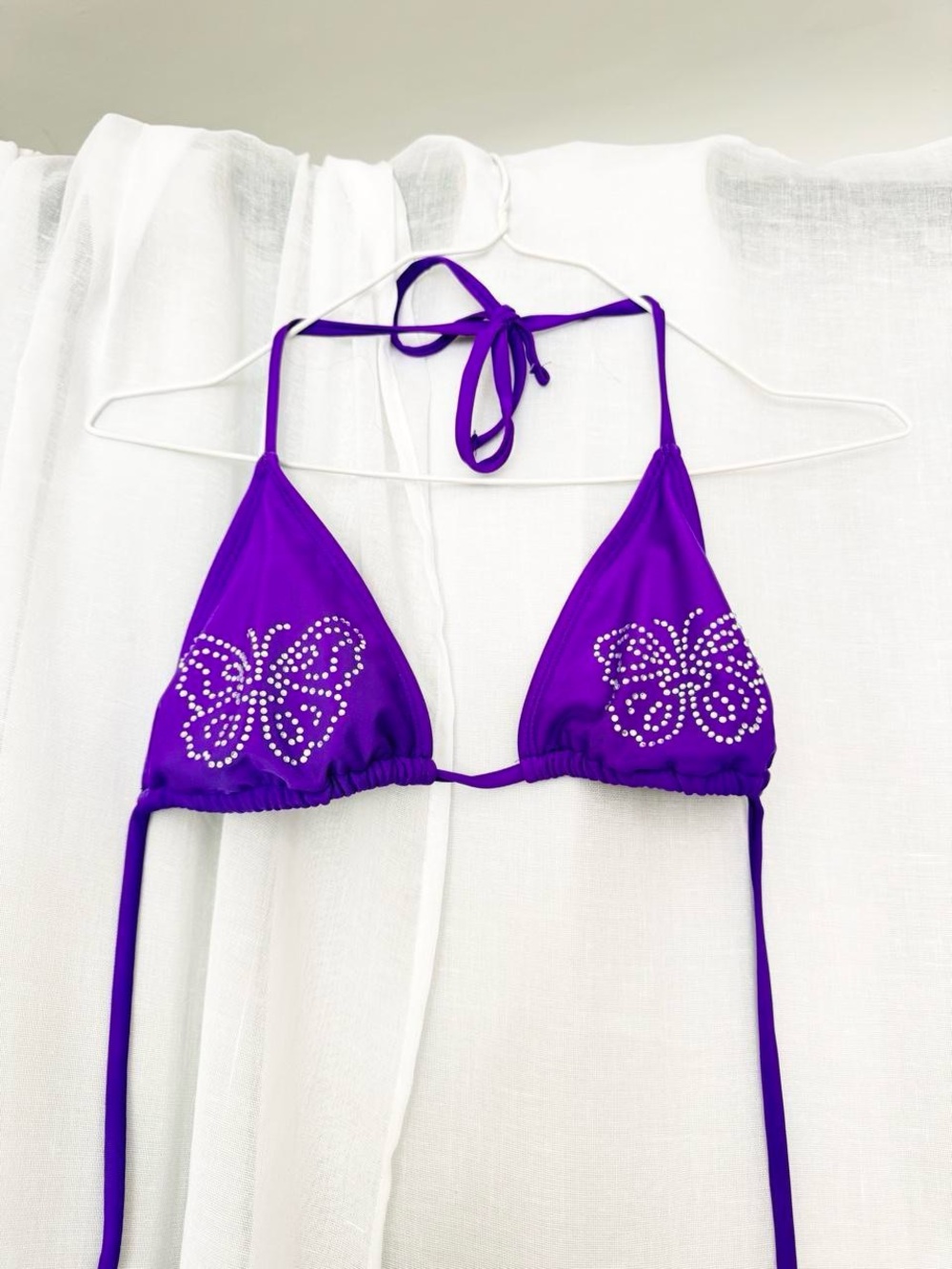 Butterfly Rhinestone Bikini Top ✧ Purple Y2K Swim Top